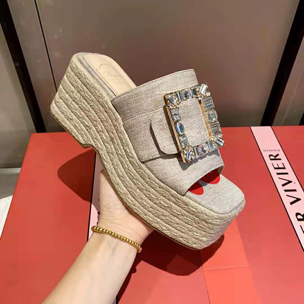 Roger Vivier Women Strass Buckle Espadrille Platform Mules in Fabrics - image 7