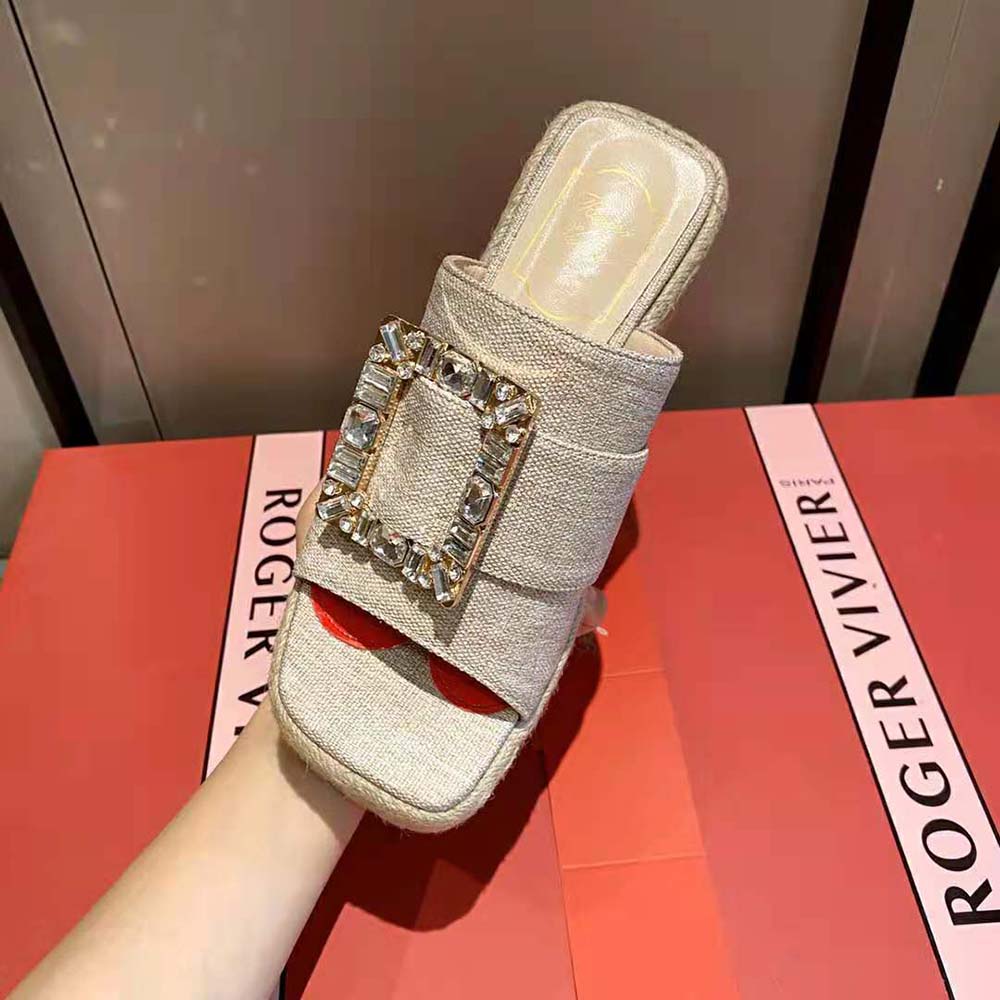 Roger Vivier Women Strass Buckle Espadrille Platform Mules in Fabrics - image 8