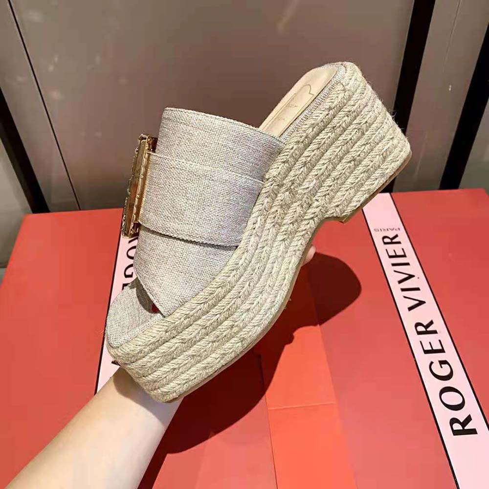 Roger Vivier Women Strass Buckle Espadrille Platform Mules in Fabrics - image 9