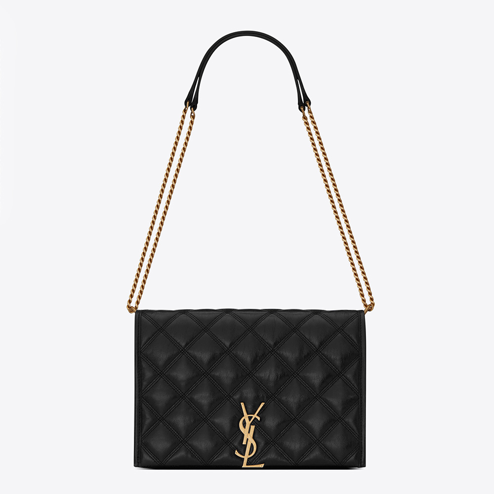 Front view of Saint Laurent YSL Women Becky Mini Chain Bag black lambskine
