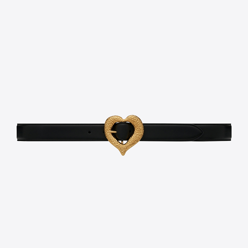 Front view of Saint Laurent YSL Women Heart Belt in Lambskin with buckle