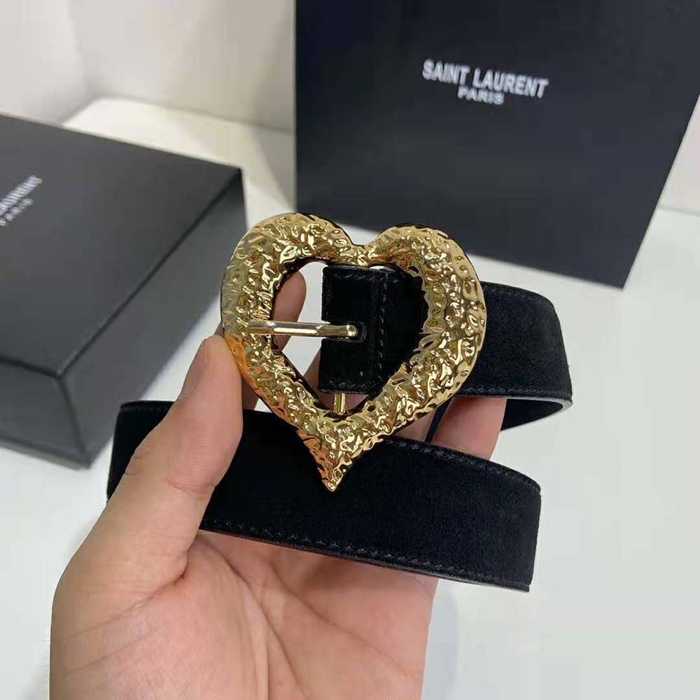 Side angle showing slim silhouette of Saint Laurent YSL Women Heart Belt
