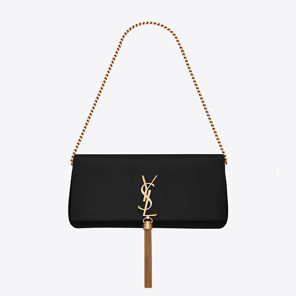 Front view of Saint Laurent YSL Women Kate 99 with Tassel in black lambskin