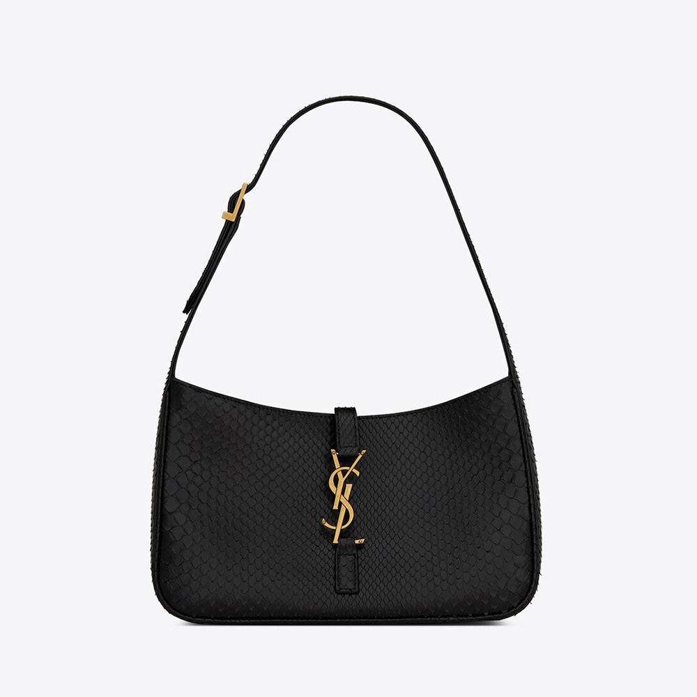 Front view of Saint Laurent YSL Women LE 5 A 7 Hobo Bag matte python black