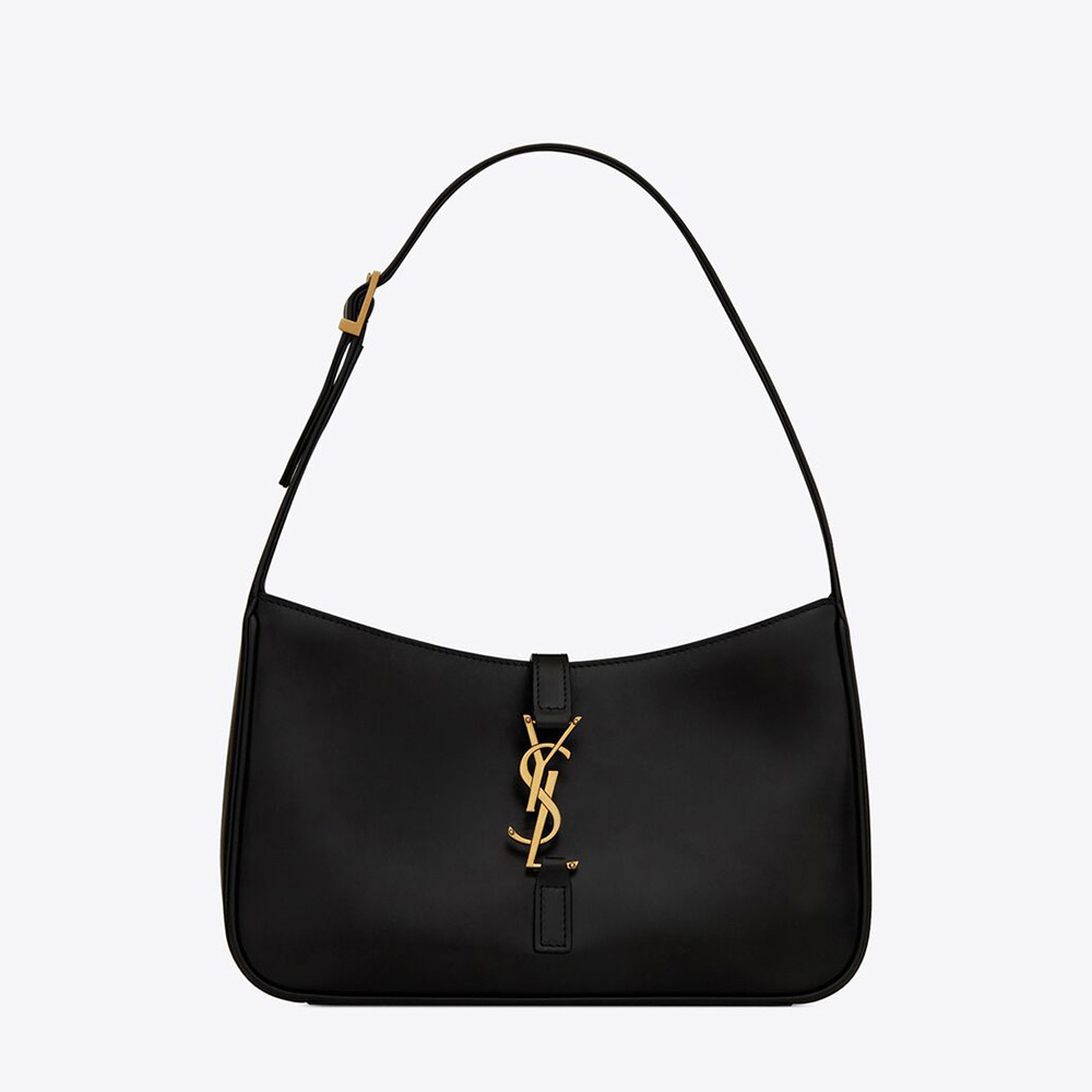 Front view of Saint Laurent YSL Women LE 5 A 7 Hobo Bag in smooth black leather