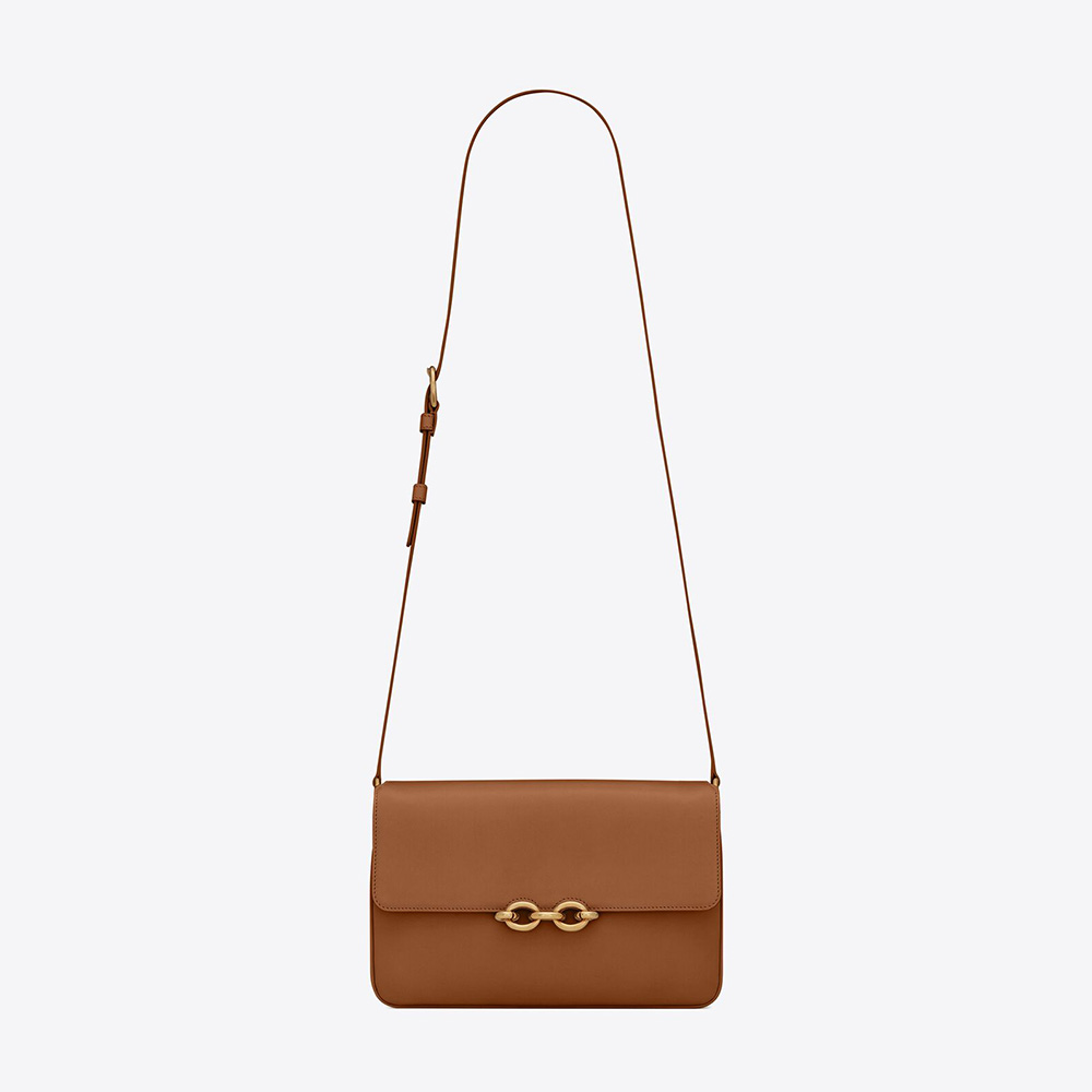Saint Laurent YSL Women LE Maillon Satchel in Smooth Leather-Brown