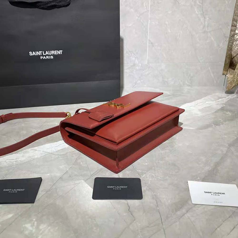 Saint Laurent YSL Women Medium Sunset Satchel in Smooth Leather-Maroon - image 5