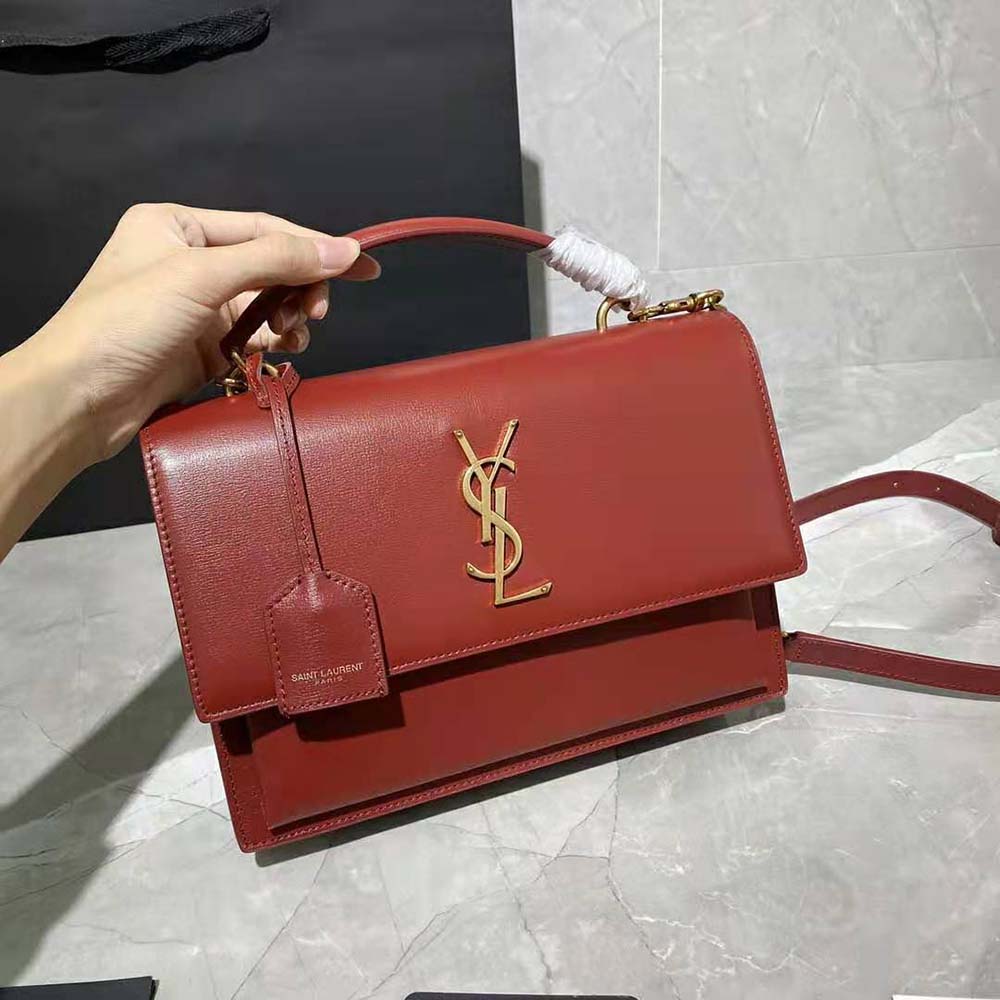 Saint Laurent YSL Women Medium Sunset Satchel in Smooth Leather-Maroon - image 4