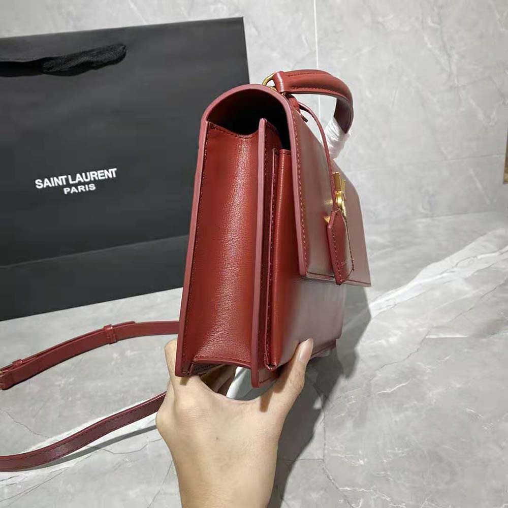 Saint Laurent YSL Women Medium Sunset Satchel in Smooth Leather-Maroon - image 6