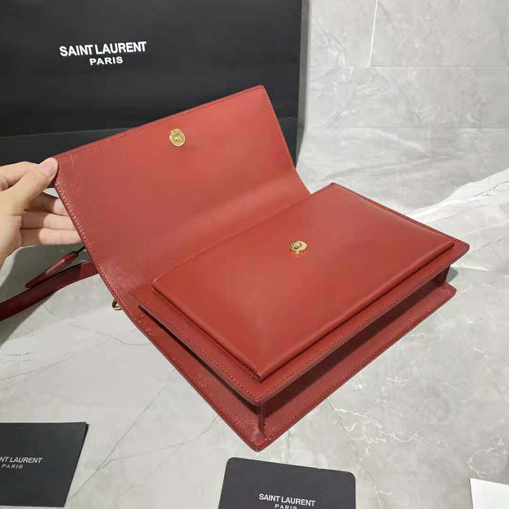 Saint Laurent YSL Women Medium Sunset Satchel in Smooth Leather-Maroon - image 7