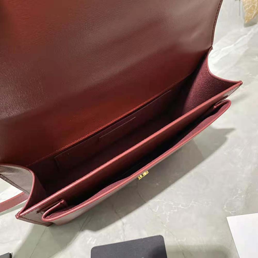 Saint Laurent YSL Women Medium Sunset Satchel in Smooth Leather-Maroon - image 10
