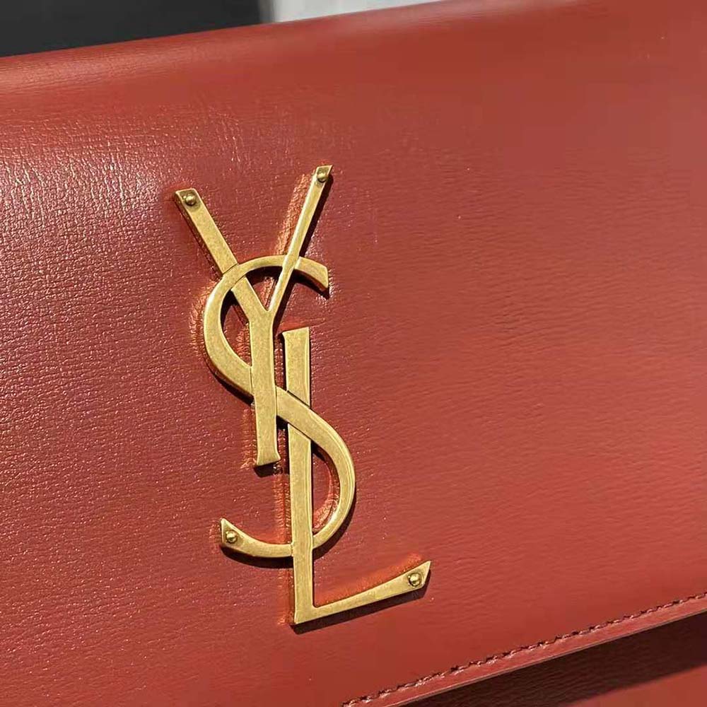 Saint Laurent YSL Women Medium Sunset Satchel in Smooth Leather-Maroon - image 9