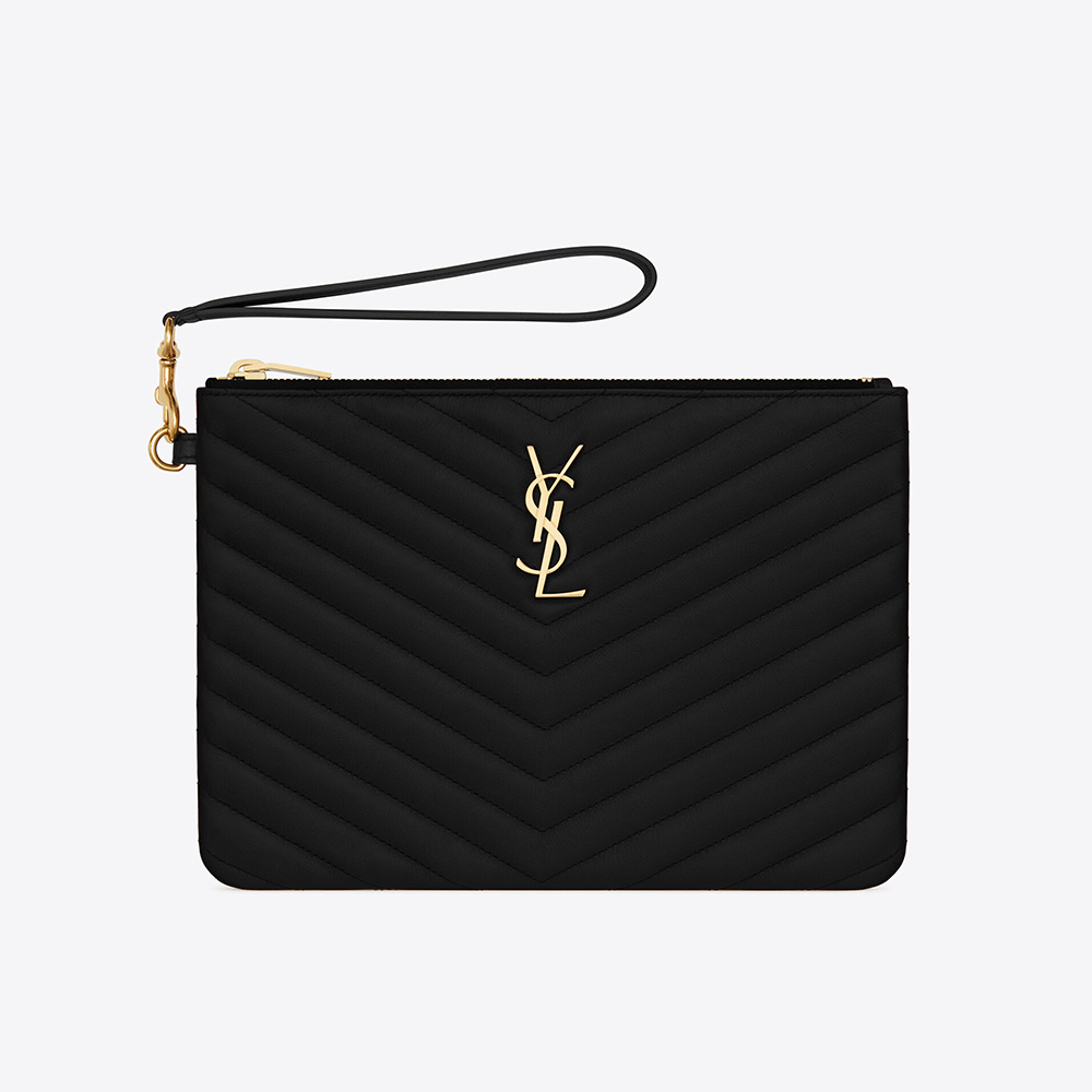 Front view of Saint Laurent YSL Women Monogram A5 Pouch black leather