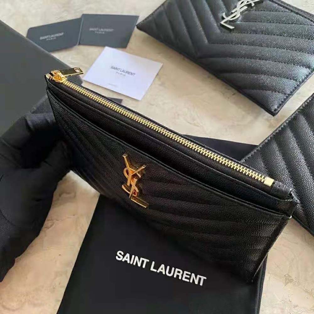 Saint Laurent YSL Women Monogram Bill Pouch in Grain DE Poudre Embossed Leather-Black - image 5