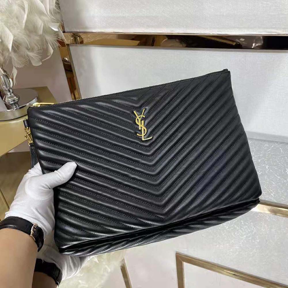 Side angle showing slim profile of Saint Laurent YSL Women Monogram Document Holder