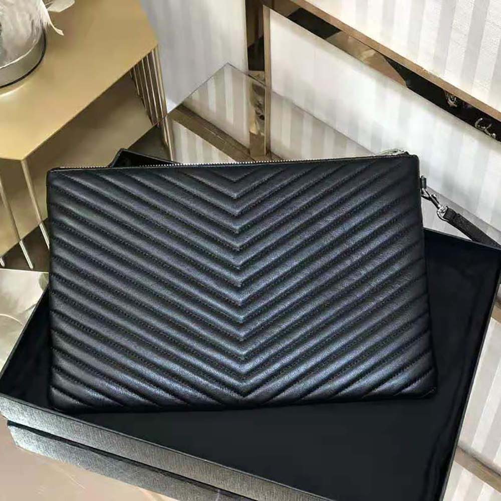 Side angle showing slim silhouette of Saint Laurent YSL Women Monogram Document Holder