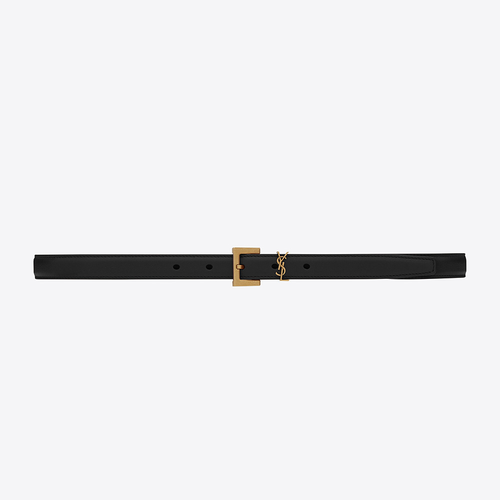 Front view of Saint Laurent YSL Women Monogram Narrow Belt with square buckle