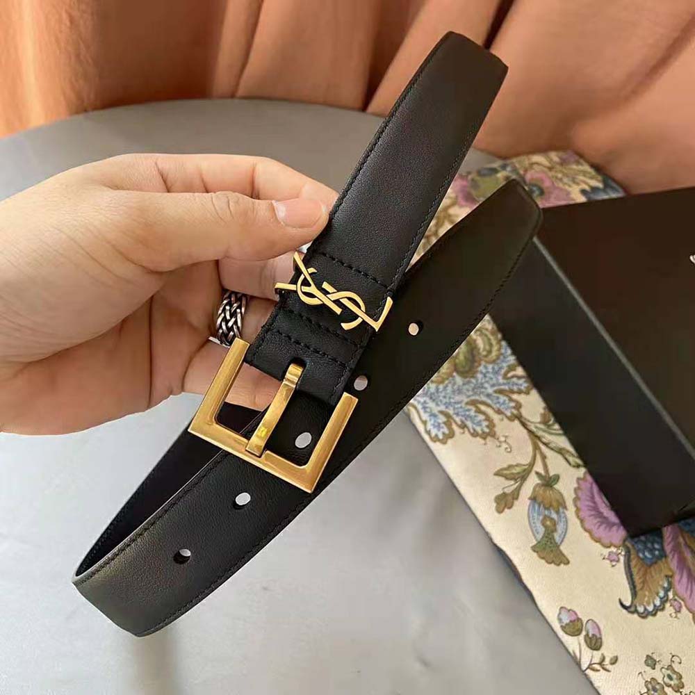 Saint Laurent YSL Women Monogram Narrow Belt with Square Buckle in Lacquered Leather - image 6