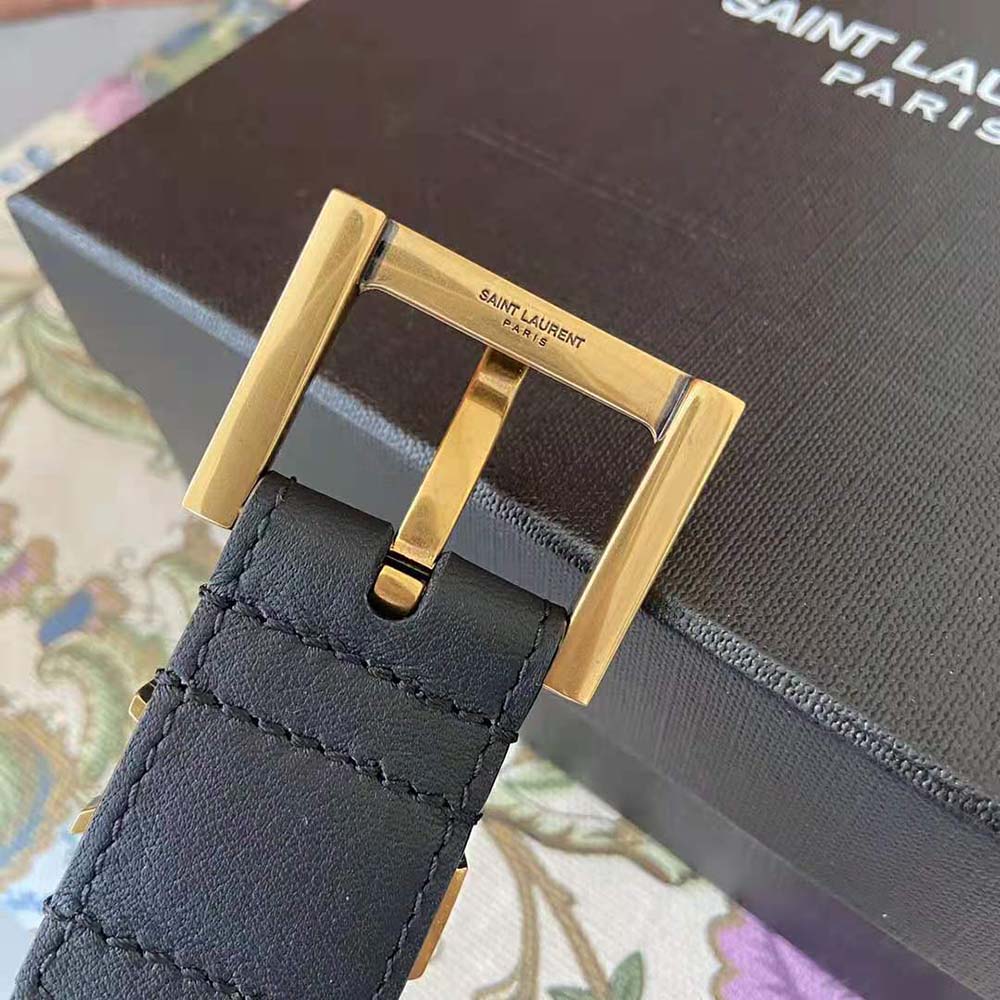 Saint Laurent YSL Women Monogram Narrow Belt with Square Buckle in Lacquered Leather - image 5
