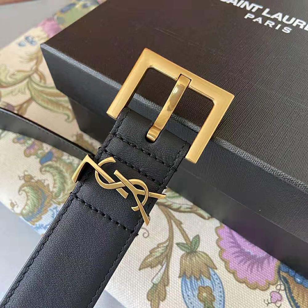 Saint Laurent YSL Women Monogram Narrow Belt with Square Buckle in Lacquered Leather - image 8