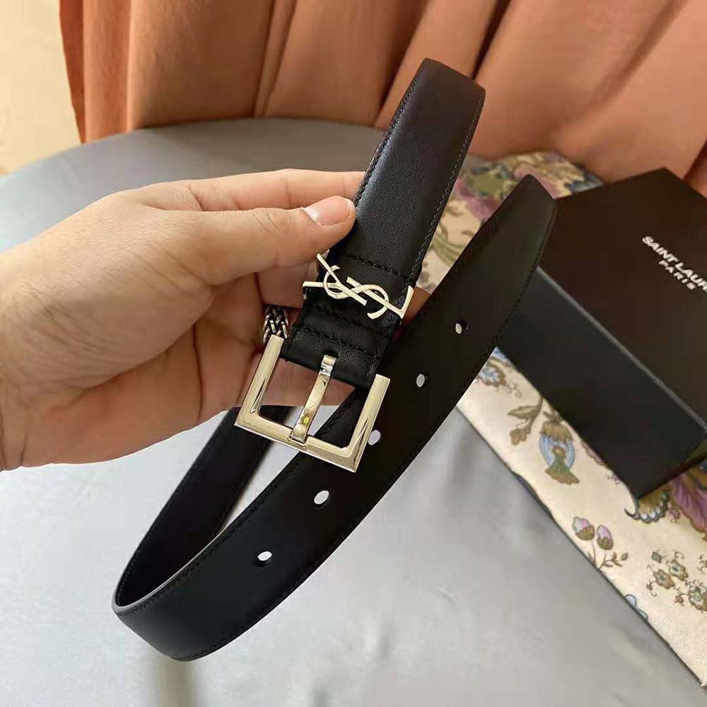 Saint Laurent YSL Women Monogram Narrow Belt with Square Buckle in Smooth Leather - image 6