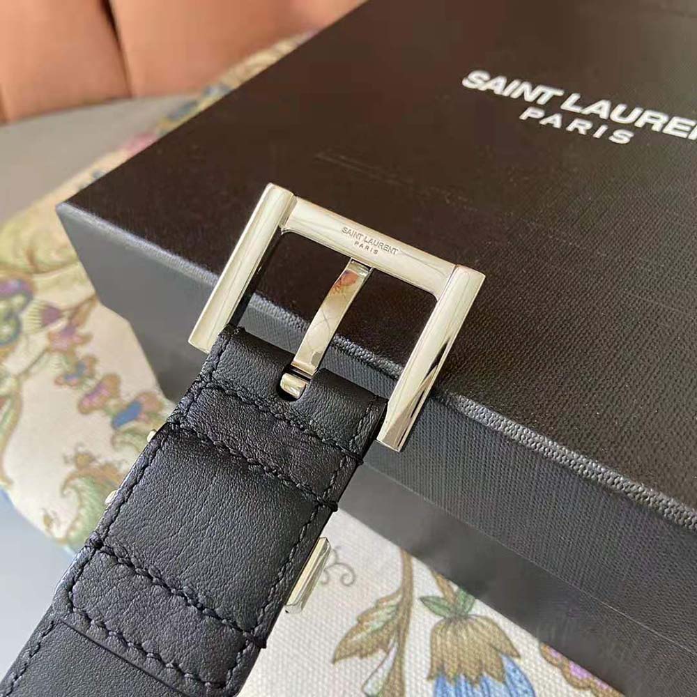 Saint Laurent YSL Women Monogram Narrow Belt with Square Buckle in Smooth Leather - image 5
