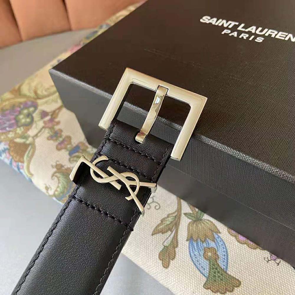 Saint Laurent YSL Women Monogram Narrow Belt with Square Buckle in Smooth Leather - image 4