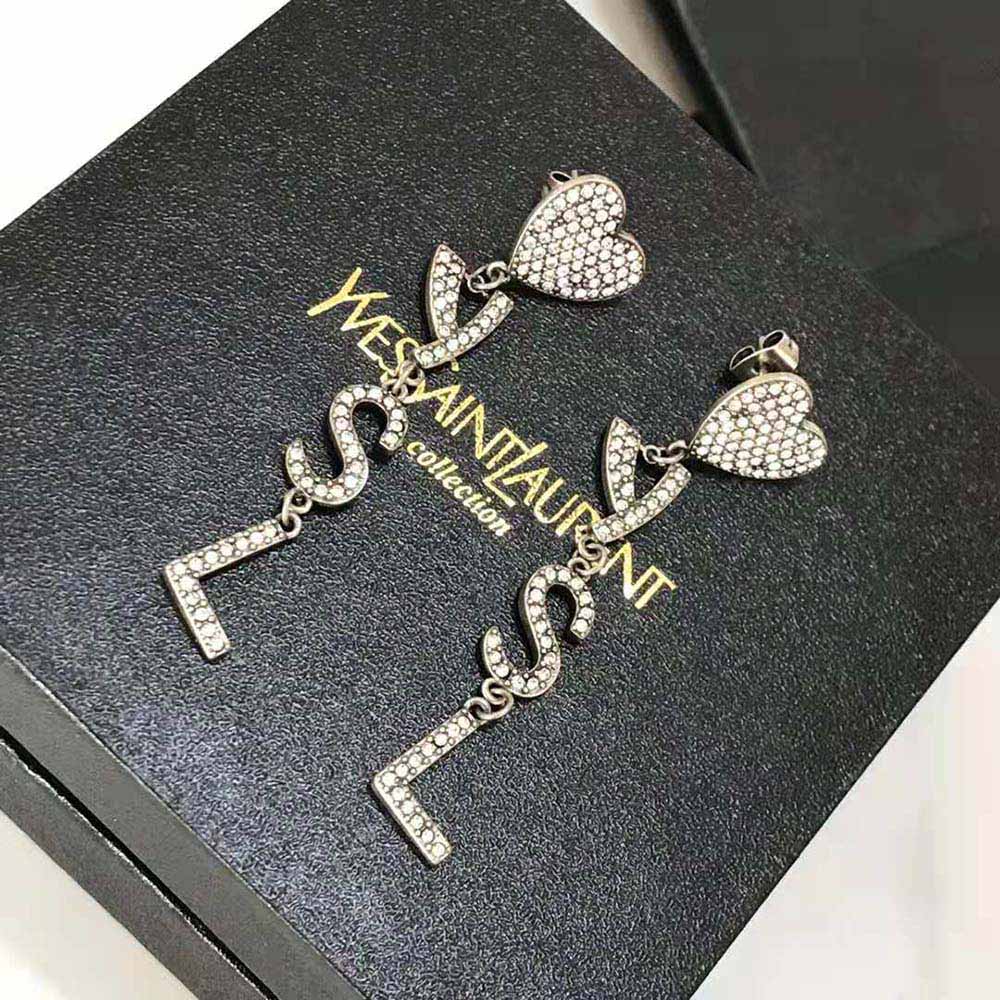 Saint Laurent YSL Women Opyum YSL Heart Earrings in Metal and Crystal - image 5