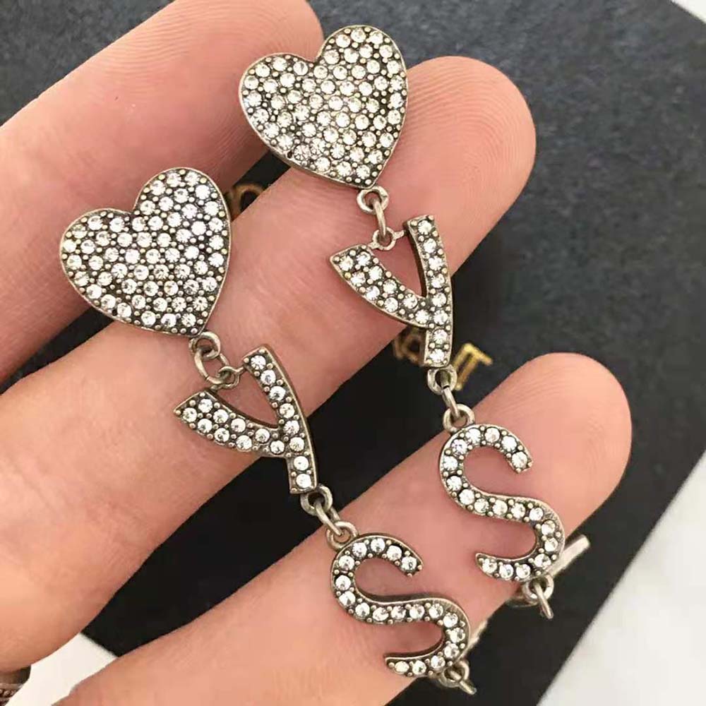 Saint Laurent YSL Women Opyum YSL Heart Earrings in Metal and Crystal - image 4