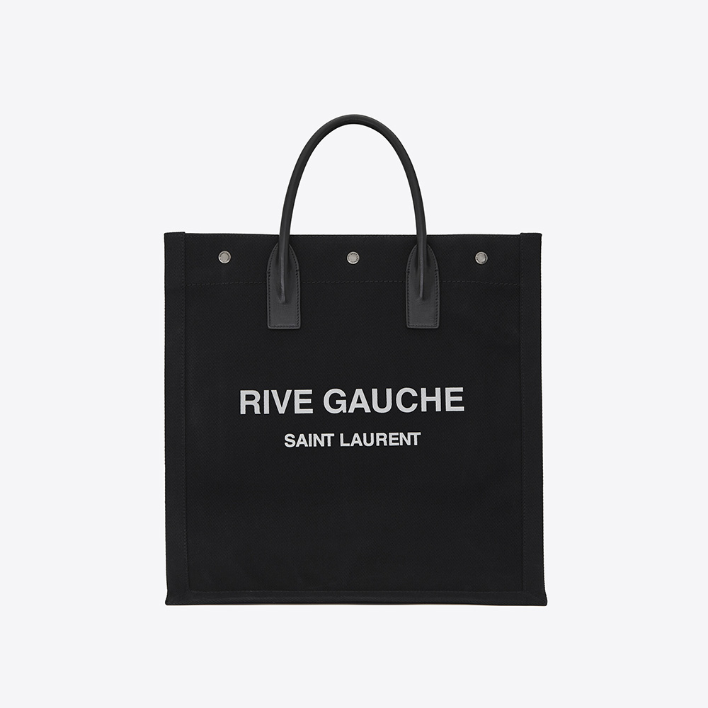 Front view of Saint Laurent YSL Women Rive Gauche N/S Shopping Bag in Cotton