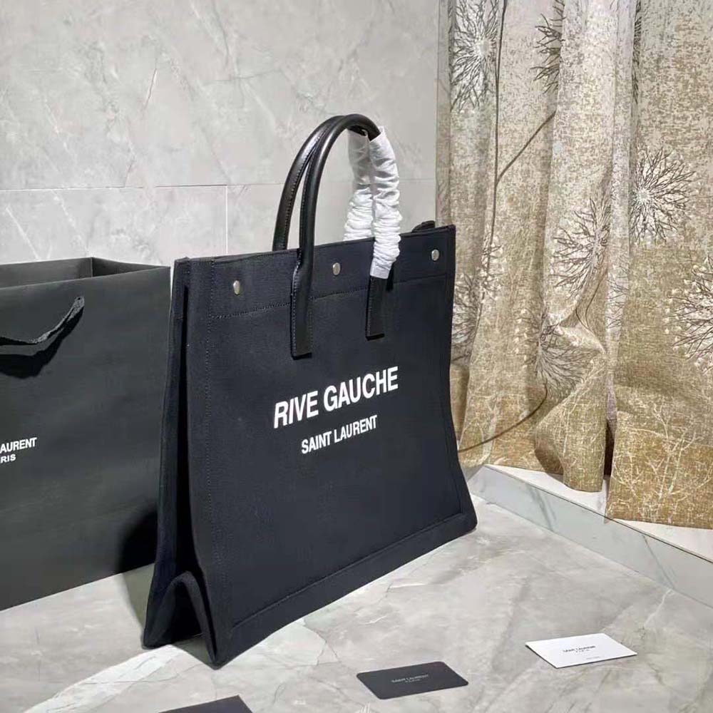 Saint Laurent YSL Women Rive Gauche Tote Bag in Linen and Leather - image 4