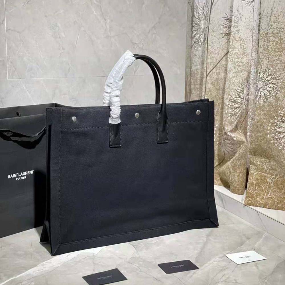 Saint Laurent YSL Women Rive Gauche Tote Bag in Linen and Leather - image 5