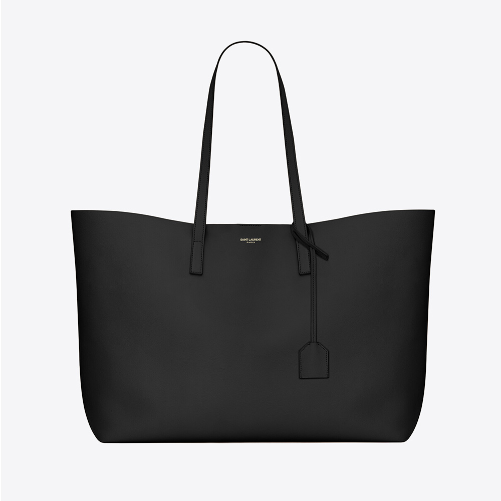 Front angle of Saint Laurent YSL Women Shopping Bag Saint Laurent E/W in black leather