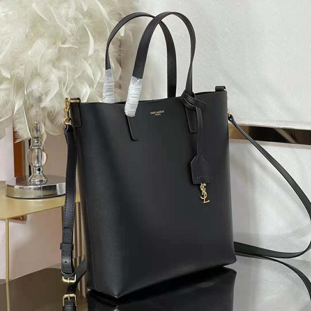 Side angle showing supple leather texture on Saint Laurent YSL Women Shopping Bag