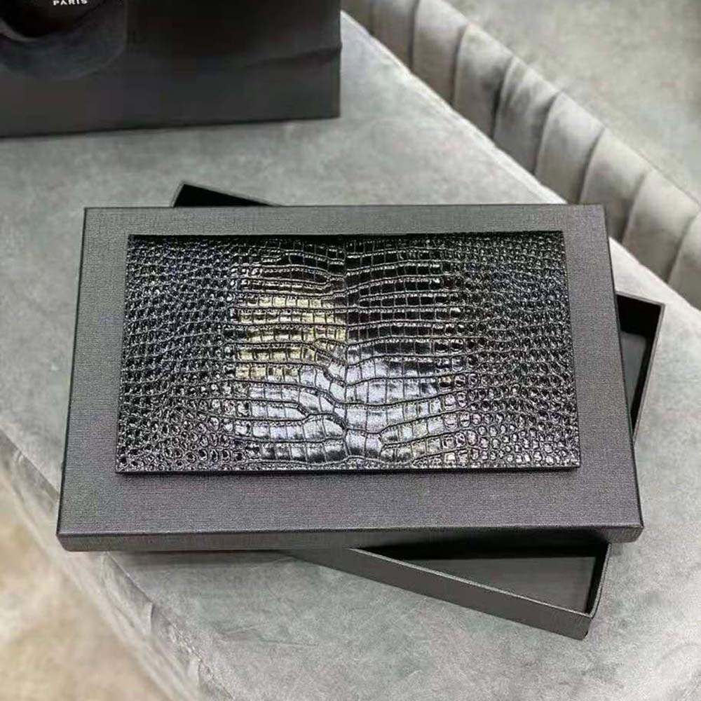 Saint Laurent YSL Women Uptown Pouch in Crocodile Embossed Shiny Leather-Black - image 3