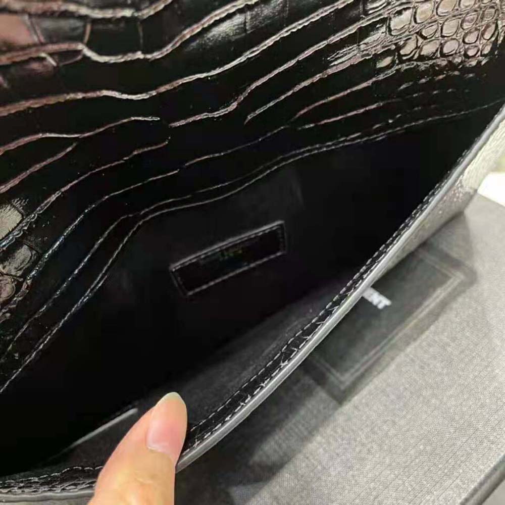 Saint Laurent YSL Women Uptown Pouch in Crocodile Embossed Shiny Leather-Black - image 9