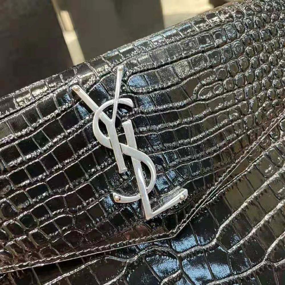 Saint Laurent YSL Women Uptown Pouch in Crocodile Embossed Shiny Leather-Silver - image 10