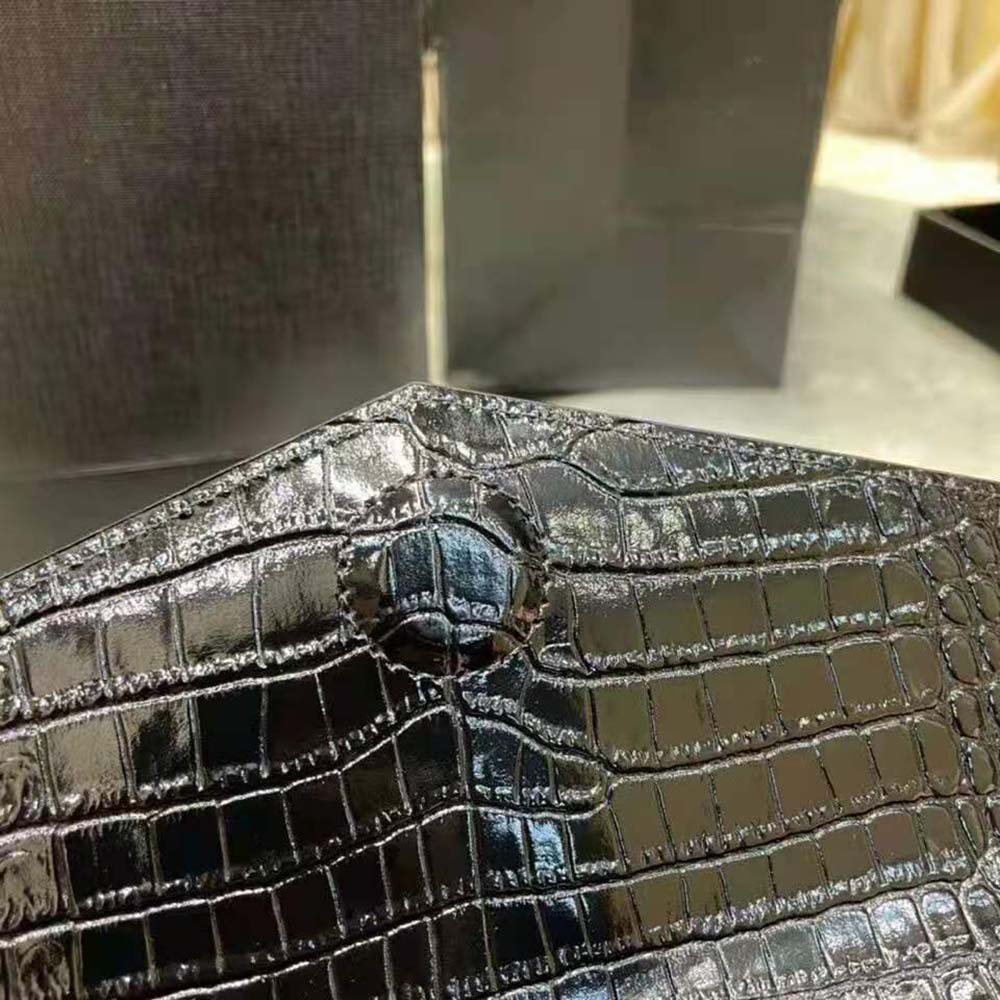 Saint Laurent YSL Women Uptown Pouch in Crocodile Embossed Shiny Leather-Silver - image 9