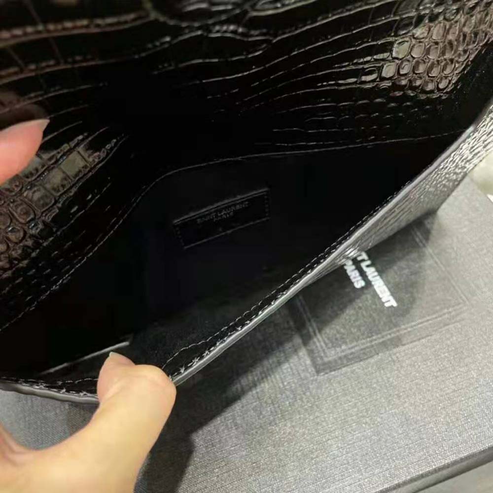 Saint Laurent YSL Women Uptown Pouch in Crocodile Embossed Shiny Leather-Silver - image 8