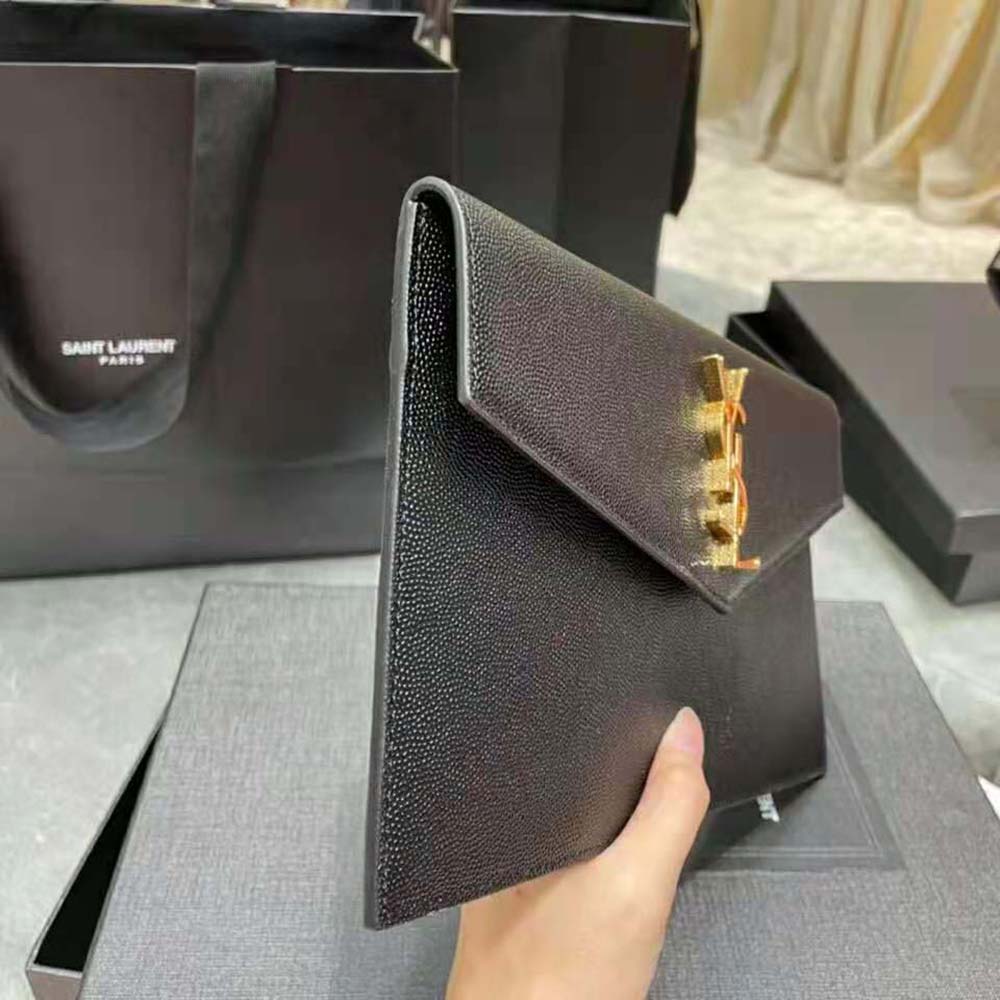 Saint Laurent YSL Women Uptown Pouch in Grain DE Poudre Embossed Leather-Black - image 7