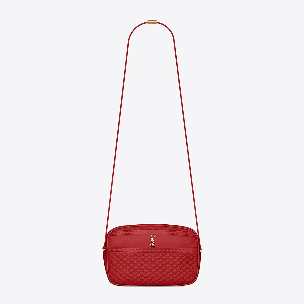Front view of Saint Laurent YSL Women Victoire Camera Bag in red lambskin