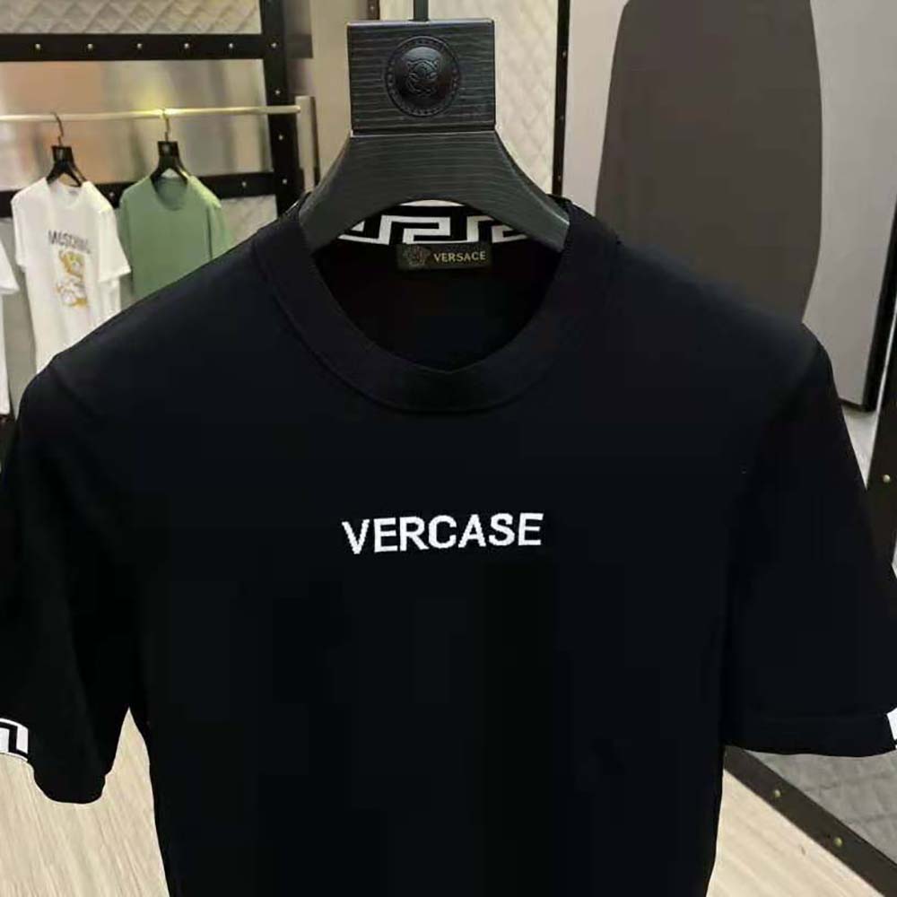 Versace Men Logo Embroidered T-shirt-Black - image 4