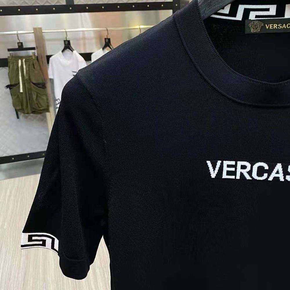 Versace Men Logo Embroidered T-shirt-Black - image 5