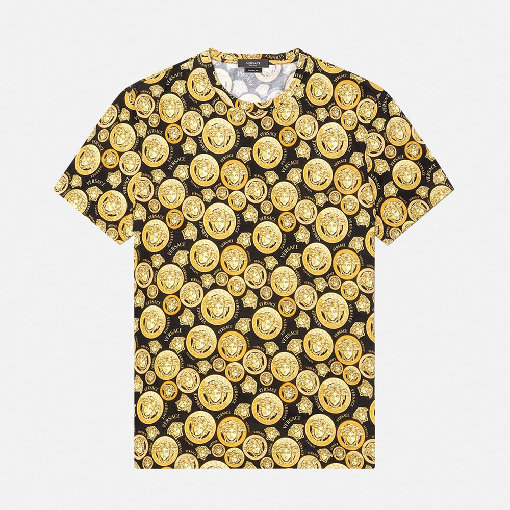 Front view of Versace Men Medusa Amplified Print T-shirt in yellow