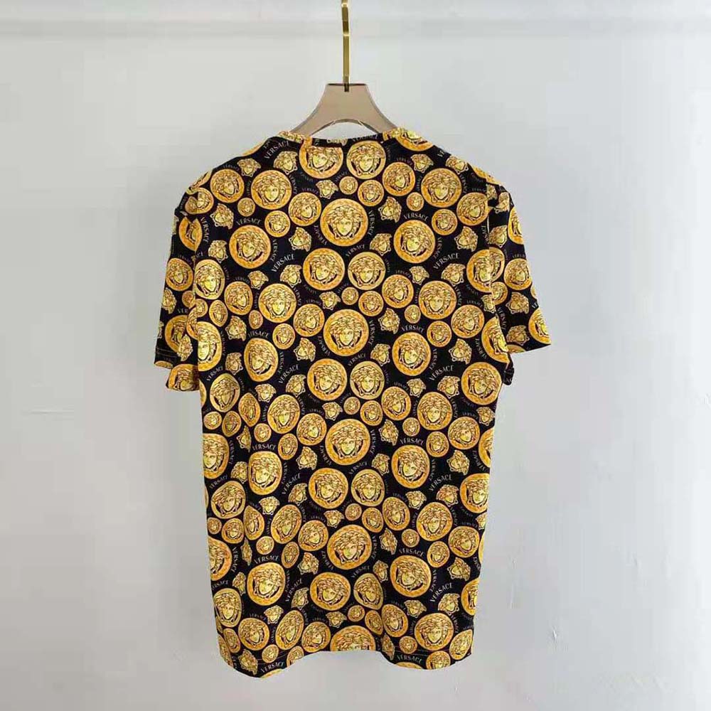 Side angle showing fit of Versace Men Medusa Amplified Print T-shirt