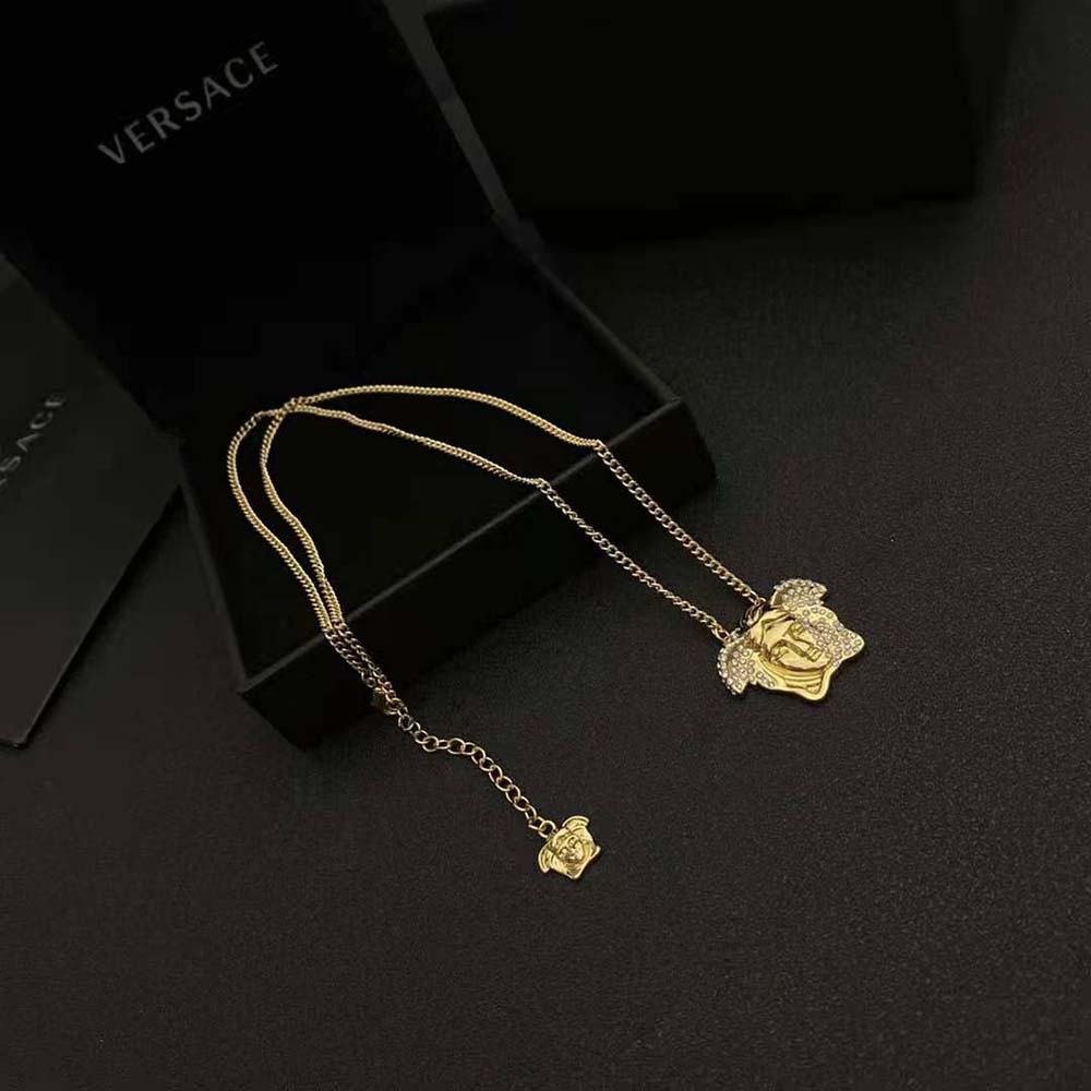 Close-up of crystal pendant detail on Versace Women Palazzo Dia Necklace