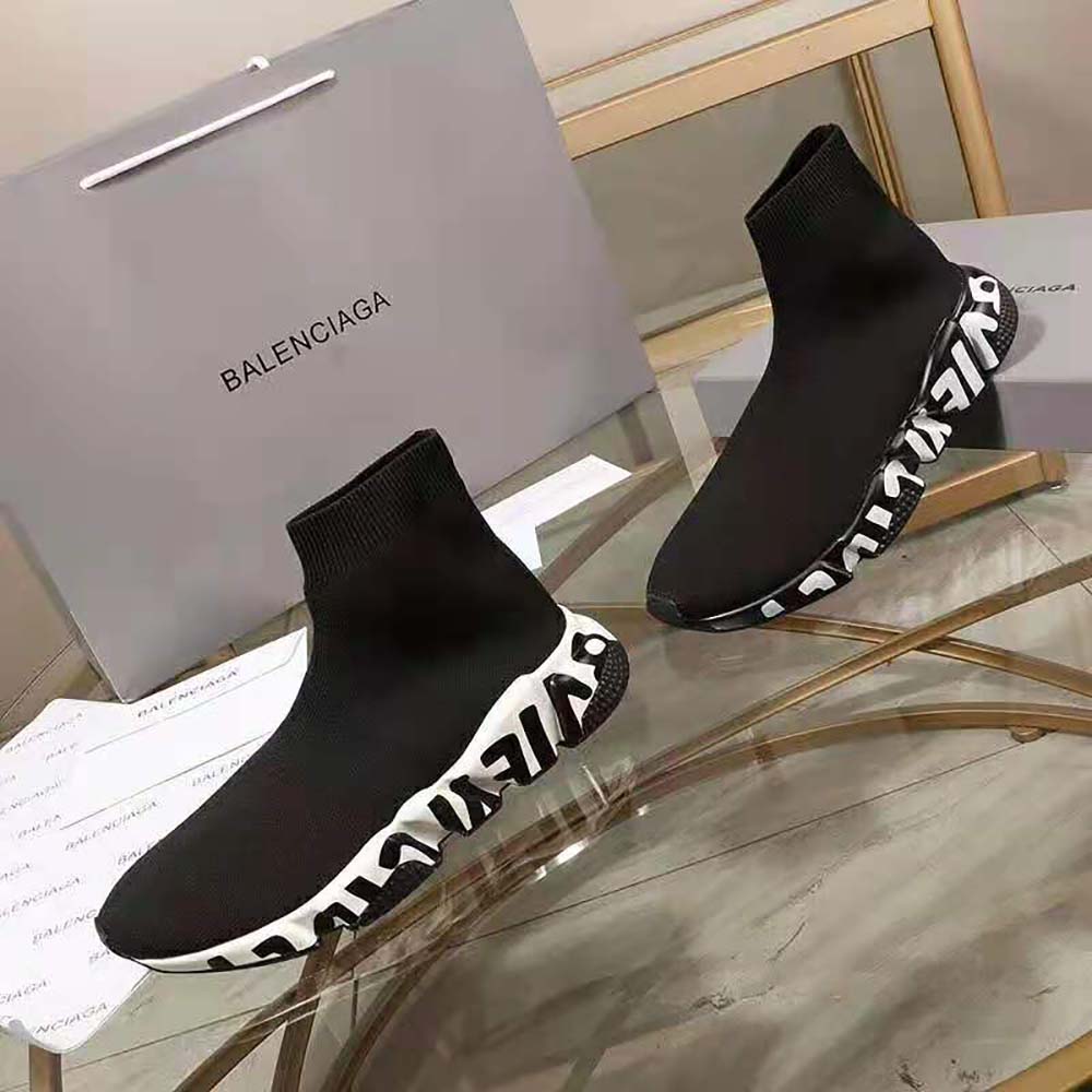 Balenciaga Unisex Speed Sneaker in Black/White Graffiti Sole Unit - image 6