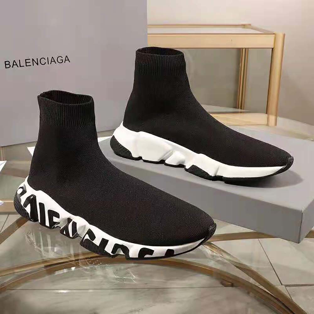 Balenciaga Unisex Speed Sneaker in Black/White Graffiti Sole Unit - image 5