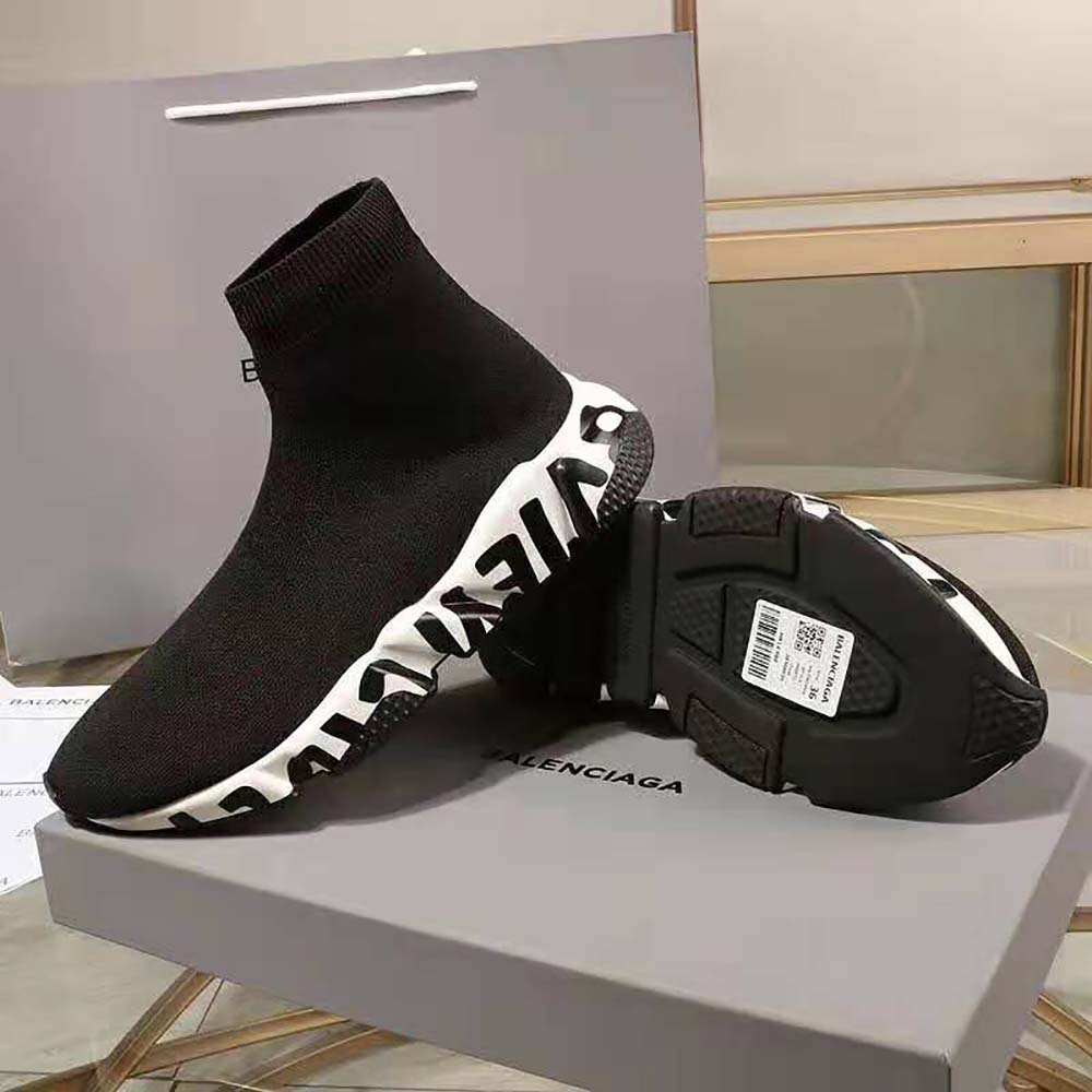 Balenciaga Unisex Speed Sneaker in Black/White Graffiti Sole Unit - image 7