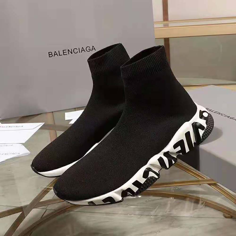 Close-up of graffiti sole unit on Balenciaga Unisex Speed Sneaker